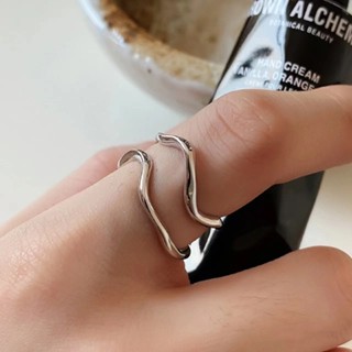 SHINY鈦鋼不規則曲線戒指 歐美個性開口可調環圍 不掉色洗澡不用摘 女士時尚戒指