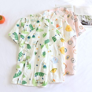 夏季日式和服兒童浴袍 100%純棉睡裙居家薄款寬鬆兒童和服袍卡通小獅子睡衣家居服小朋友浴袍 兒童汗蒸衣
