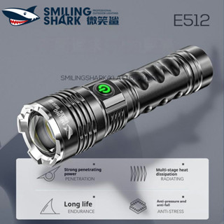 微笑鯊正品 LED強光手電筒 9000ML USB可充電伸縮變焦照明燈 適用於戶外、露營、旅行 釣魚 夜間出行