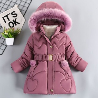 女童冬季時尚保暖外套羽絨服可拆卸帽子加厚外套防風外套