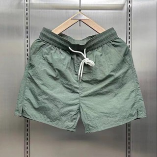 冰絲速乾三分褲男士 2024潮牌休閒抽繩素色沙灘短褲男 夏季薄款透氣時尚簡約直筒五分褲男 M-3XL