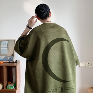 M-3XL 個性潮牌T恤男 新款潮流痞帥復古百搭短袖衫男 夏季時尚休閒簡約七分袖圓領上衣男生