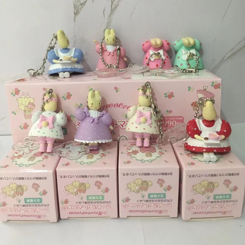 8 件/套 4 厘米日本動漫卡通栗色奶油可愛茉莉兔鑰匙扣 Q 版馬龍奶油 PVC 可動人偶模型桌面裝飾娃娃玩具