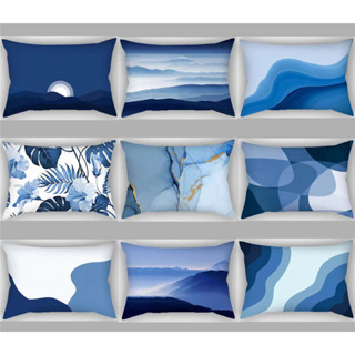 藍色靠墊套棉 50x70.40x60.30x50。家用沙發的幾何雙面腰枕套。床上用品裝飾光滑枕套。
