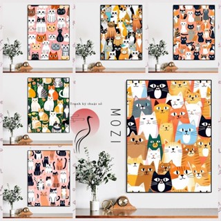 MOZI✨30 * 40cm / 40 * 50cm 可愛小貓diy數字油畫手工畫填色畫數字畫填充畫手繪畫治癒系手繪畫裝