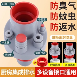 廚房下水器 水槽下水器 淨水器洗碗機小廚寶整合排水接頭 防蟲防防臭漏水塞 廚房通用防臭神器 多功能整合下水管三通 排水三