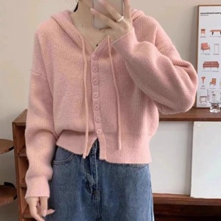 【NZN】 韓版秋季新款v領連帽短毛衣長袖針織上衣女