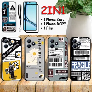 2 合 1 適用於 Realme Note 50 4G/RMX3834 手機殼帶鋼化玻璃陶瓷膜螢幕保護膜時尚系列