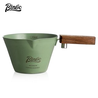 BINCOO 木柄意式濃縮咖啡量杯 不銹鋼帶刻度小奶盅 咖啡液萃取接液杯 120ML