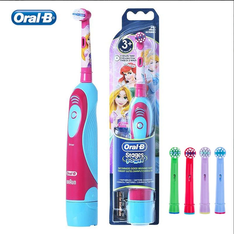 Oral B 電動牙刷兒童 DB4510K 旋轉智能定時器 AA 電池供電兒童清潔牙齒牙刷帶替換刷頭