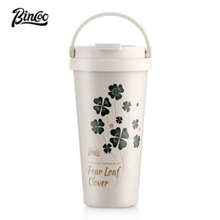 BINCOO 四葉草保溫杯 外帶高顏值塗層陶瓷內膽咖啡杯 不銹鋼隨行杯子 車載咖啡杯 500ML