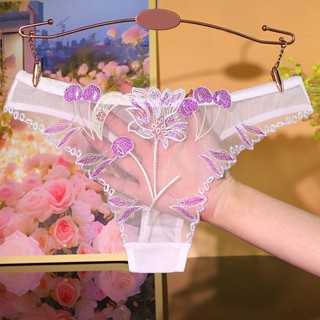 女士蕾絲刺繡網紗透明低腰丁字褲