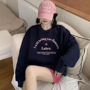 【NZN】 秋季女式寬鬆上衣 Monogram 印花長袖套頭運動衫
