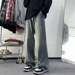 美式復古直筒微喇叭褲男 春夏高街潮牌水洗牛仔褲男生 新款潮流時尚休閒百搭寬鬆闊腿長褲男 M-3XL