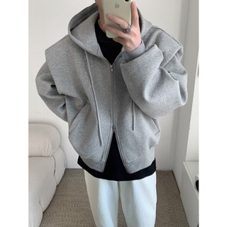 韓版大廓形雙層複合墊肩外套男 春秋潮流時尚連帽小外套大學T男生 M-XXL 新款潮牌寬鬆休閒百搭夾克上衣男款