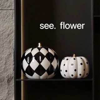 【SEE✿ FLOWER】現代輕奢斑點格子南瓜陶瓷擺件北歐創意家居桌面軟裝樣板間飾品 南瓜陶瓷客廳擺件家居飾品電視櫃酒櫃