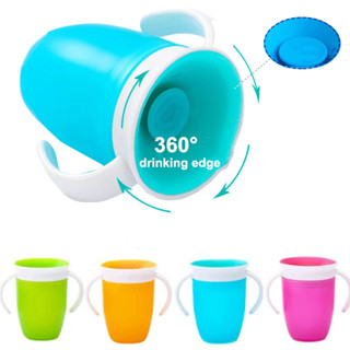360度旋轉寶寶學習飲水杯雙把手翻蓋防漏矽膠