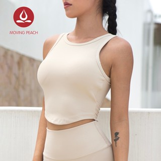 MOVING PEACH 女螺紋背心削肩 bra top高領背心防走光帶胸墊運動背心無袖背心健身訓練瑜珈外穿上衣 AVQ