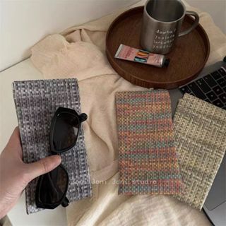 新款仿編織紋彈片口袋旅行小樣雜物耳機收納包 多用途多功能長方形眼鏡收納袋眼鏡袋墨鏡袋太陽眼鏡收納男女學生清新簡約便攜眼鏡
