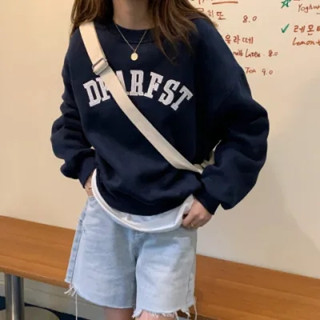 【NZN】 秋季韓版時尚女式字母刺繡套頭衛衣寬鬆復古長袖上衣