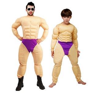 全身肌肉成人兒童肌肉男角色扮演肌肉連身衣服裝小男孩角色扮演搞笑緊身衣褲萬聖節