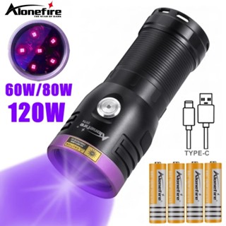Alonefire SV86 120W 6x Led 365nm 大功率紫外線手電筒 USB 充電黑光固化錢礦石蠍子寵物