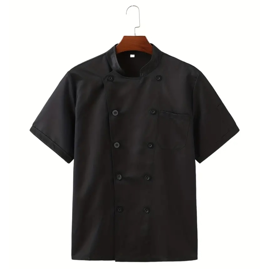 廚師工作服男短袖酒店餐廳烘焙服純色定制LOGO制服女黑色透氣外套加大碼廚師服