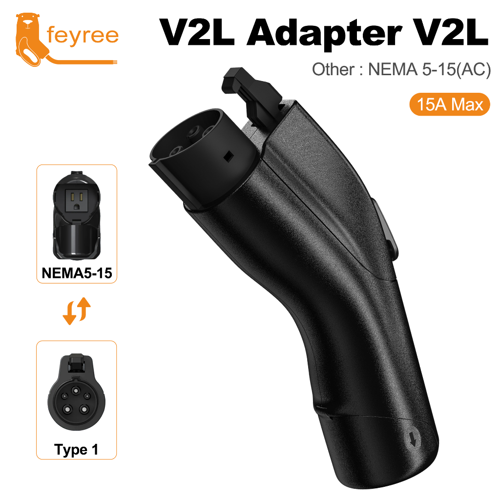 Feyree V2L 放電轉接頭, 帶NEMA5-15 插座,110V15A 適用於現代 Ioniq 5,KIA EV6