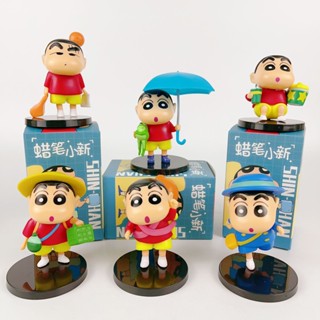6 件/套 5-9 釐米 Yoshito Usui 動漫蠟筆小新人偶野原信之助上學 Q 版 PVC 可動人偶模型娃娃玩具