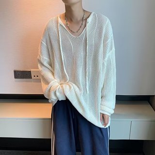 2024新款復古小眾慵懶風寬鬆鏤空針織衫男生 M-XXL 秋季新款時尚潮流休閒百搭長袖罩衫上衣男