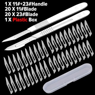 【現貨】40Pcs 11# 23#手術刀刀片碳鋼雕刻刀片+2Pcs手柄DIY切割工具手機電腦PCB DIY維修木雕筆雕刻