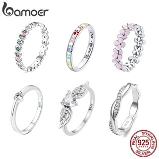 Bamoer 925 純銀簡約戒指時尚首飾女士女孩