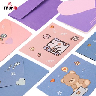 Thunlit賀卡卡通可愛信封留言祝福明信片感謝折疊賀卡學生DIY