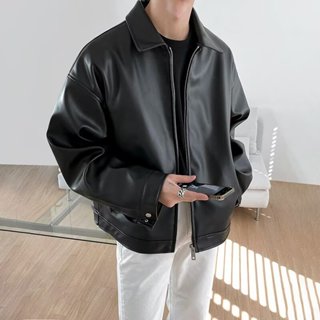 皮衣外套男 秋冬款復古夾克 痞帥翻領寬鬆機車服