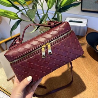 羊皮手工編織菱格盒子包真皮高階感手提單肩斜挎小方包女