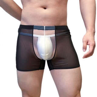 4 色男士內衣性感網眼超薄透明平角內褲凸袋透氣男內衣