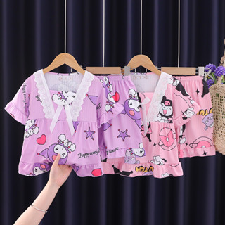 夏季女孩睡衣兒童短袖睡衣兒童套裝 Baju Tidur 空調衣服 3-12 歲