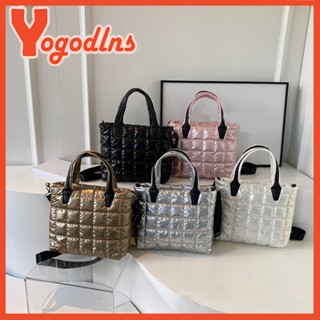 Yogodlns 絎縫填充尼龍純色斜挎包女士大容量羽絨單肩包