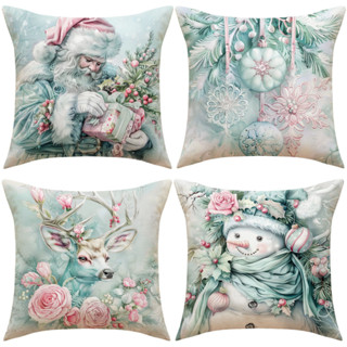 粉色藍色聖誕枕套亞麻 70x70.60x60.50x50.45x45.40x40。聖誕裝飾傢居床上用品沙發加厚靠墊套。