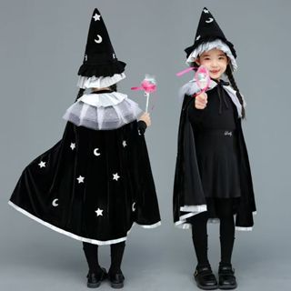 【現貨免運】萬聖節服飾兒童萬聖節裝扮cosplay萬聖節兒童巫師披風魔法師斗篷披肩魔法袍全套萬聖節衣服表演服角色扮演服