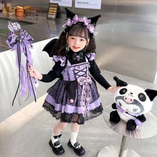 【彤家優選❤️】女童萬聖節cos庫洛米暗夜公主連身裙 寶寶長袖吊帶+薄毛衣春夏秋冬洋裝 兒童酷kuromi套裝衣服現貨