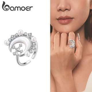 Bamoer 戒指月亮設計韓式鍍銅白金女士禮物