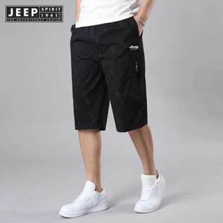 Jeep SPIRIT 1941 ESTD 夏季男士休閒短褲七分短褲青年印花沙灘褲彈力