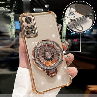 Redmi note 11 4G Pro note 11 Pro 5G手機殼四角防摔電鍍手機殼唯美陀螺支架TPU矽膠軟殼