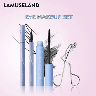 Lamuseland 眼部彩妝套裝帶睫毛夾防水睫毛膏持久 36 小時 + 眼線筆