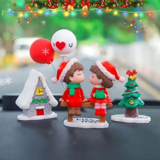 聖誕快樂汽車裝飾裝飾癒合後視圖儀表板螢幕裝飾卡通聖誕情侶屋裝飾帶氣球展示監視器配件