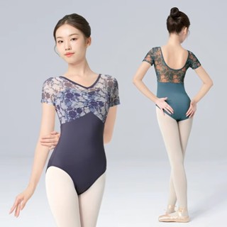 成人芭蕾舞練功服短袖緊身衣印花中國舞連體服舞蹈服裝