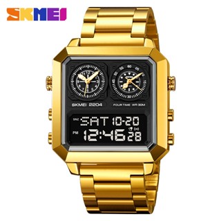 SKMEI 正品男士電子表方形倒計時瑪麗金不銹鋼錶帶4時間計時器鬧鐘EL夜光2204 1391 1392 2025 15