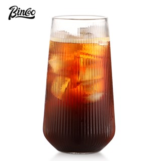 BINCOO 豎條紋冰美式特調咖啡杯 玻璃杯 誒irty水果茶杯 果汁杯 高顏值 500ML