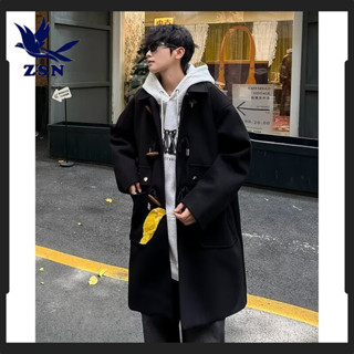 ★yirene★男裝外套 法式英倫風 中長款毛呢大衣 男生潮流 復古牛角扣 百搭風衣高級 痞帥寬鬆秋冬
